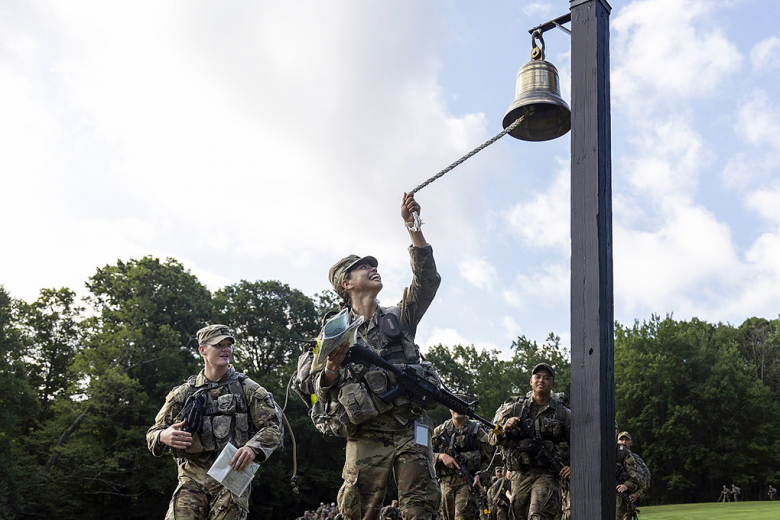 Cadets ring the bell on the West Point Golf Course during March Back. 						                                           Photo by Christopher Hennen/USMA PAO