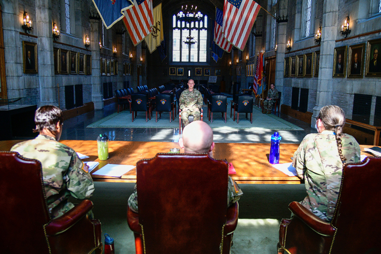 Sgt. 1st Class Charles Bell, member of Task Force Leader, participated in a Sergeant Audie Murphy Award Board inside of the Thayer Award Room on July 27 at West Point.            (Photo by Sgt. 1st Class Luisito Brooks/USMA PAO)