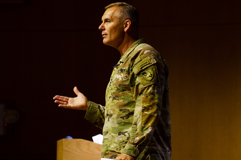 Staff and faculty gathered to attend the Superintendent’s address to the workforce and award ceremony Aug. 10 at Robinson Auditorium. During the event, the Superintendent, Lt. Gen. Steven W. Gilland, addressed work-related topics to the ongoing construction projects, parking and distinguishing West Point from other academic institutions as being more than just a university. The event kicked off with a musical performance from the West Point Band followed by staff members receiving awards for their 