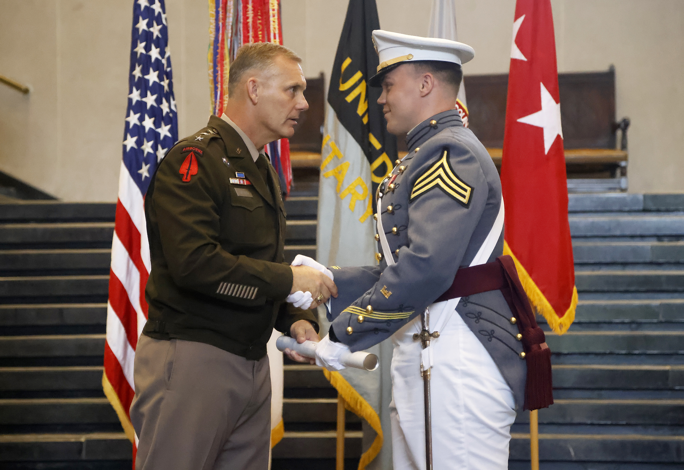 The U.S. Military Academy held an August Graduation and Commissioning Ceremony for seven members of the Class of 2023 at Crest Hall Aug. 3. USMA Superintendent Lt. Gen. Steven W. Gilland was the commencement speaker as Class of 2023 Cadets Miguel Aquino III, Vaughn Campbell, Armando Flores IV, William Foran, Owen Grile, Luke Hester and Madeleine Wilkes all received their diplomas. They all commissioned as officers and received their second lieutenant bars expect one graduate due to injury. Members of the US