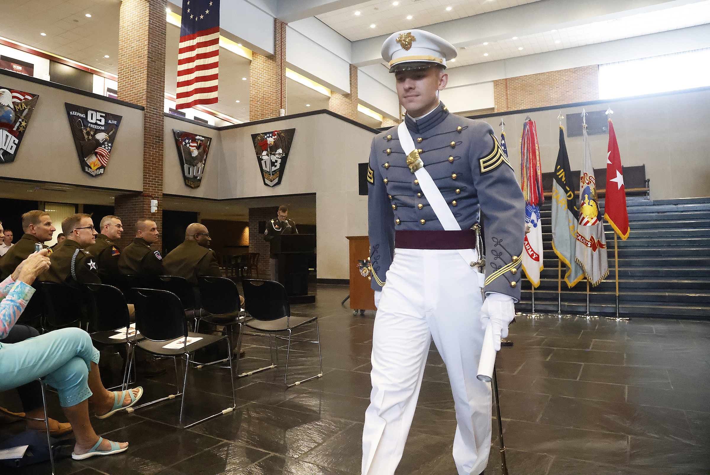 The U.S. Military Academy held an August Graduation and Commissioning Ceremony for seven members of the Class of 2023 at Crest Hall Aug. 3. USMA Superintendent Lt. Gen. Steven W. Gilland was the commencement speaker as Class of 2023 Cadets Miguel Aquino III, Vaughn Campbell, Armando Flores IV, William Foran, Owen Grile, Luke Hester and Madeleine Wilkes all received their diplomas. They all commissioned as officers and received their second lieutenant bars expect one graduate due to injury. Members of the US