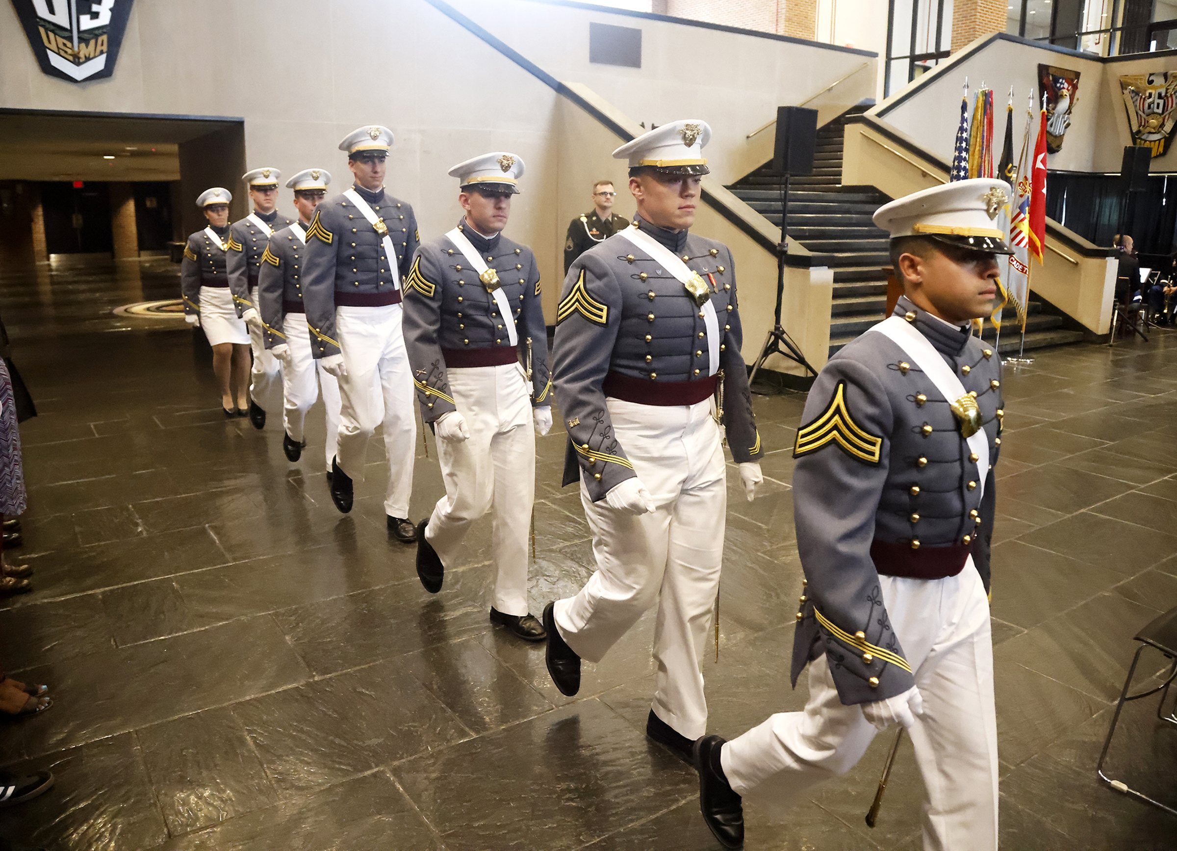 The U.S. Military Academy held an August Graduation and Commissioning Ceremony for seven members of the Class of 2023 at Crest Hall Aug. 3. USMA Superintendent Lt. Gen. Steven W. Gilland was the commencement speaker as Class of 2023 Cadets Miguel Aquino III, Vaughn Campbell, Armando Flores IV, William Foran, Owen Grile, Luke Hester and Madeleine Wilkes all received their diplomas. They all commissioned as officers and received their second lieutenant bars expect one graduate due to injury. Members of the US
