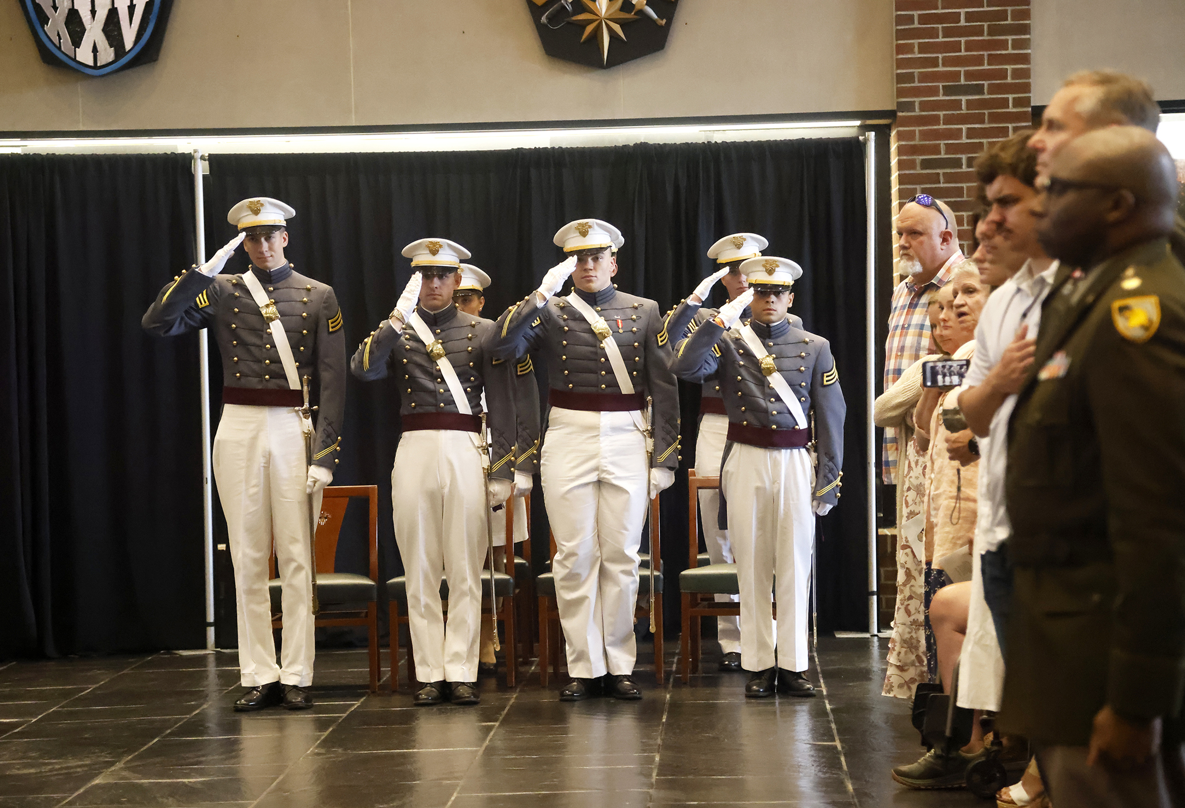 The U.S. Military Academy held an August Graduation and Commissioning Ceremony for seven members of the Class of 2023 at Crest Hall Aug. 3. USMA Superintendent Lt. Gen. Steven W. Gilland was the commencement speaker as Class of 2023 Cadets Miguel Aquino III, Vaughn Campbell, Armando Flores IV, William Foran, Owen Grile, Luke Hester and Madeleine Wilkes all received their diplomas. They all commissioned as officers and received their second lieutenant bars expect one graduate due to injury. Members of the US
