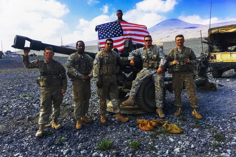Class of 2022 Cadet Randy McKenzie (far right) posing with his brothers-in-arms in the 25th Infantry Division. This year’s Army-Navy Game “Tropic Lightning” uniform invoked past memories for McKenzie when he served with 25th ID. The design choice, unveiled by the Army West Point football team, is in honor of America’s Pacific Division. 