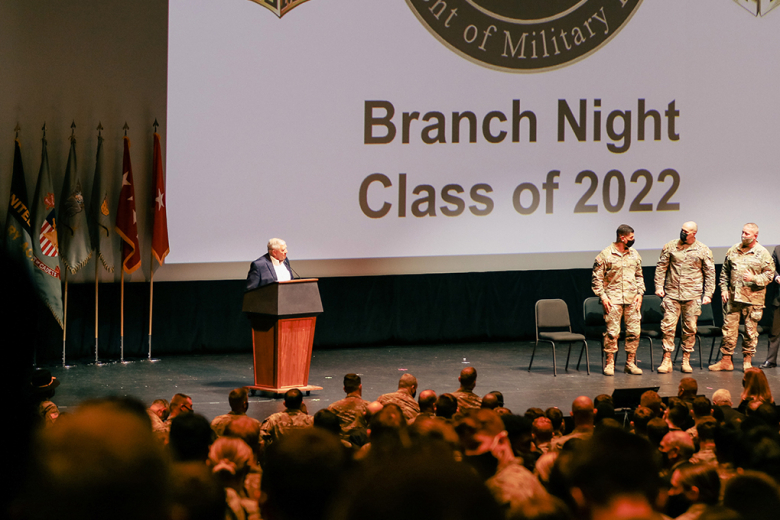 Retired Gen. Richard A. Cody, West Point Class of 1972 graduate and former vice chief of staff of the U.S. Army, as a member of the 50-year affiliate class for the Class of 2022, was the guest speaker Dec. 2 during Branch Night. 