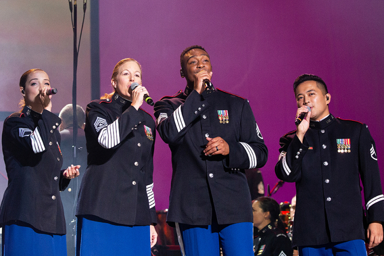 The West Point Band presented its annual “West Point Holiday Show” on Dec. 3 and 4 at Eisenhower Hall Theatre. It featured a variety of seasonal hits from classic carols to contemporary jingle-bell-rock ʽn’ roll. The audience was invited to sing along in celebration of Christmas, Hanukkah and the magic of the winter season.		Photo by Staff Sgt. Chrissy Rivers/West Point Band    