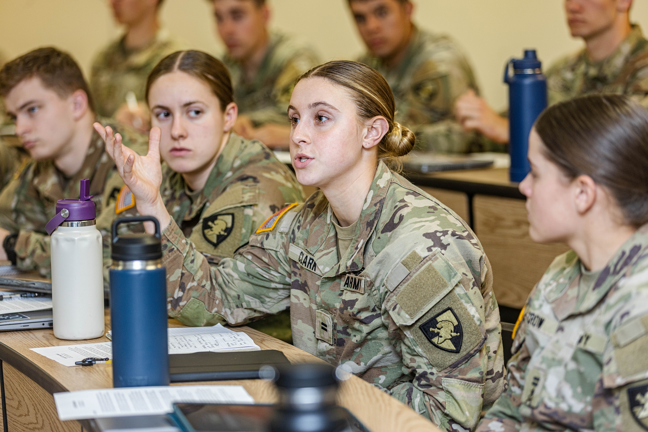Cadets gathered in class to participate in the 2023 FBI Negotiations Lecture conducted by Kyle Vowinkel, senior lecturer at Cornell University and former FBI assistant special agent in charge Nov. 17 at the U.S. Military Academy.   (Photos by Jorge Garcia/USMA PAO)