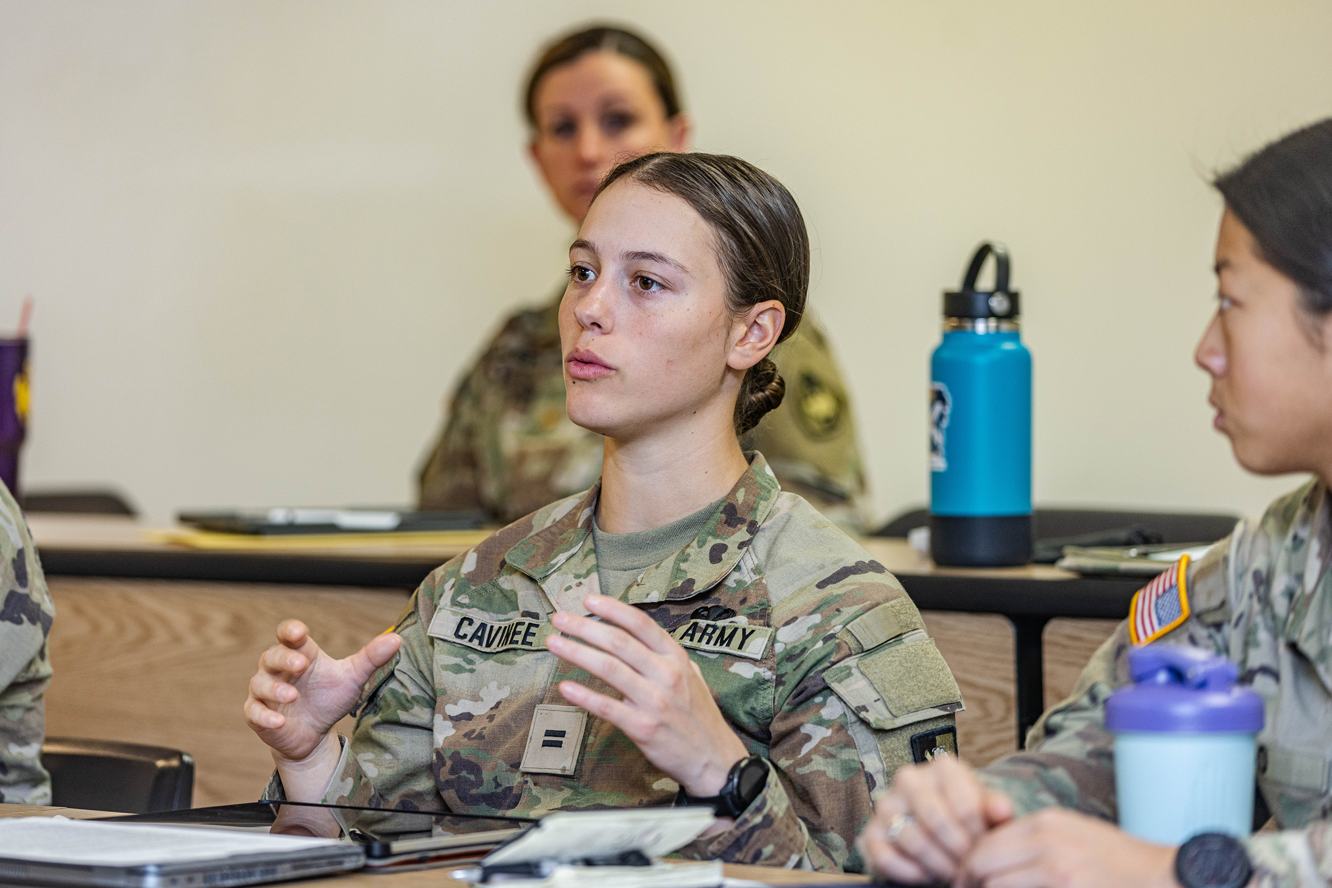 Cadets gathered in class to participate in the 2023 FBI Negotiations Lecture conducted by Kyle Vowinkel, senior lecturer at Cornell University and former FBI assistant special agent in charge Nov. 17 at the U.S. Military Academy.   (Photos by Jorge Garcia/USMA PAO)