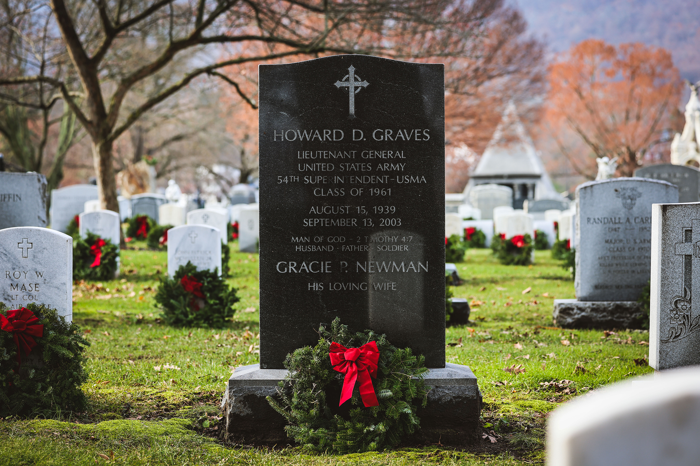 In a display of generosity, numerous donors and volunteers came together to place 7,200 wreaths at each headstone and columbarium section during the 14th annual Wreaths Across America on Dec. 2 at the West Point Cemetery.  This heartfelt gesture serves as a tribute to the thousands of West Point graduates, family members and others who are laid to rest in this hallowed ground, allowing their memory to be honored and cherished.   (Photo by Eric S. Bartelt/PV)