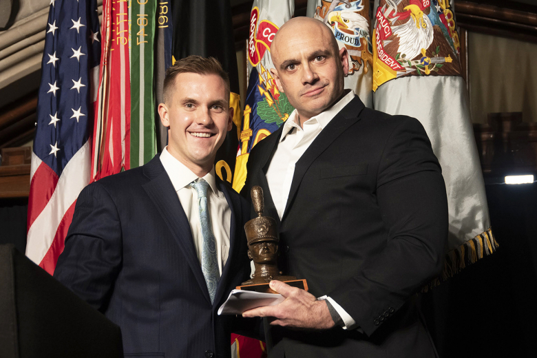 Chief Warrant Officer 2 Nicholas Lavery, the first green beret to return to combat as an above-the-knee amputee, was the speaker and honored guest during the 100th Night Banquet Feb. 5 at Washington Hall. 100th Night is an annually celebrated event designed to foster esprit-de-corps among the senior class by celebrating the successes and failures during their 47-month experience.	Photos by Kyle Osterhoudt/USMA PAO
