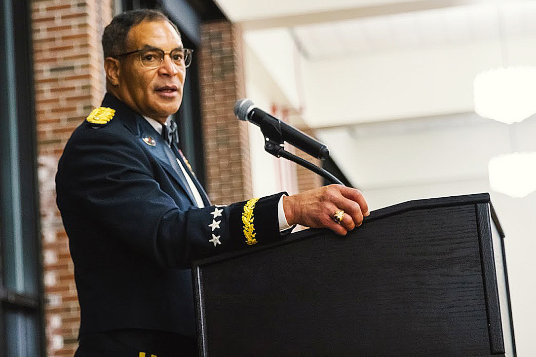 Gen. Michael Garrett, the current U.S. Army FORSCOM commander, gives his remarks as the guest speaker for the West Point Chapter of the National Infantry Associationʼs 18th annual Infantry Ball Friday at Eisenhower Hall. 