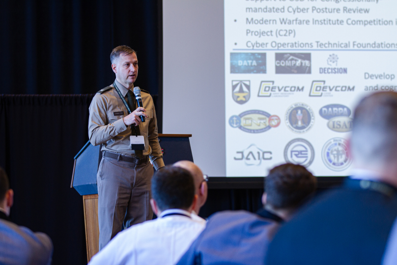 Chief Warrant Officer 3 Justin Helphenstine, the Cyber National Mission Forces tactical director, and other subject matter experts lent their knowledge to cadets and other service academy students during the Cyber Leadership Conference between Jan. 30-Feb. 1 at Eisenhower Hall. Sponsored by the USMA Class of 1970, the CLC offers cyber officers a productive annual leadership development experience. Additionally, the event brought together cadets and students from other service academies interested in the