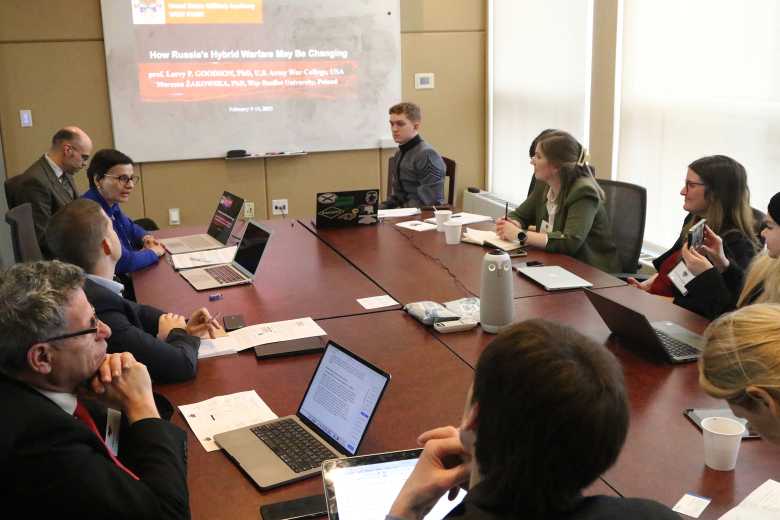 Dr. Elena Pokalova, National Defense University, speaks to the group during the “Russian Asymmetric Strategies of Dis-Ordering” panel Feb. 9 at Jefferson Hall.  (Photo by Eric S. Bartelt/PV)