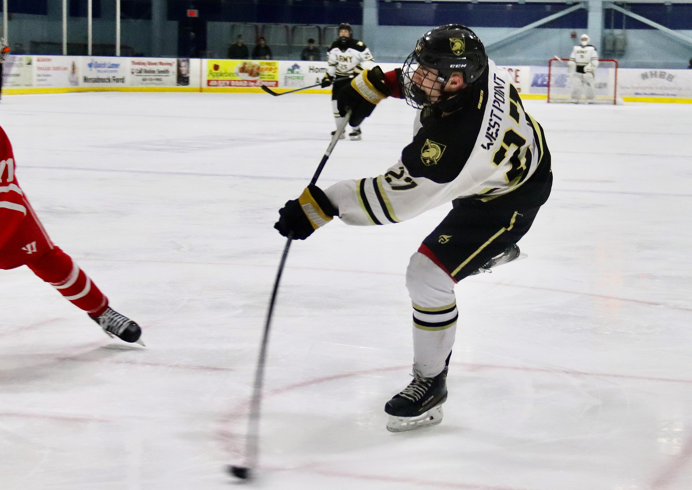 For the first time in program history, Army West Point's club hockey team advanced to the American Collegiate Hockey Association Division II National Championship.   The Black Knights (21-4-2) punched their ticket to next month's 16-team national field by defeating Boston University and the University of Massachusetts, 6-5 and 4-1, respectively, at the ACHA Northeast Regionals on Feb. 24 and 25 at Keene Ice in Keene, N.H.   (Photo by Army West Point Club Hockey)