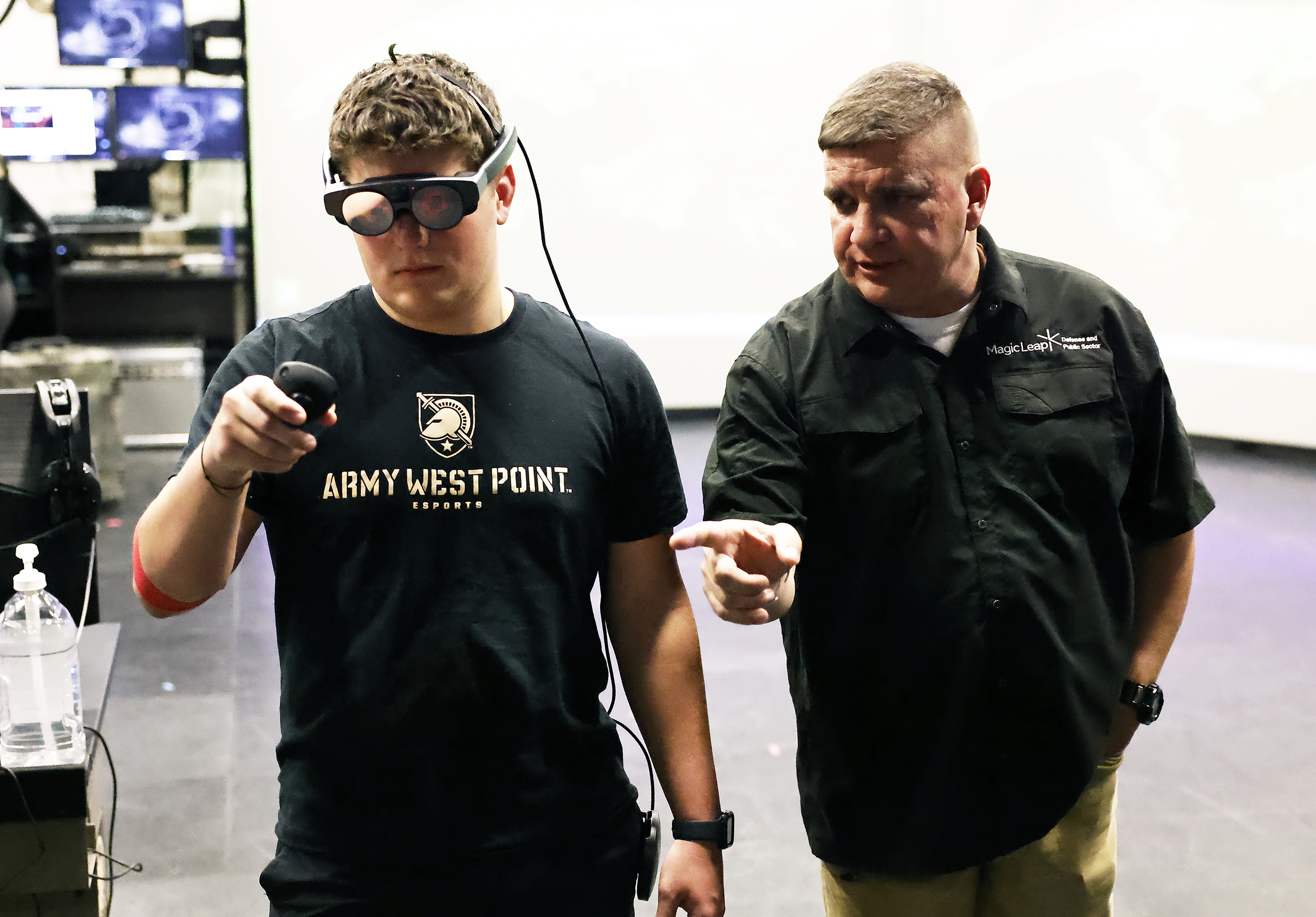 In experiencing Augmented Reality (AR), cadets and U.S. Military Academy staff took part in a technology demonstration with Magic Leap and EolianVR on Feb. 6 at the West Point Simulation Center. As the technology grows, cadets gain experience on potential applications of AR technology for training and education. Examples of AR software can be in the form of an AR sand table used for tactical planning with multiple users in the same AR environment.  (Photo by Eric S. Bartelt/USMA PAO)