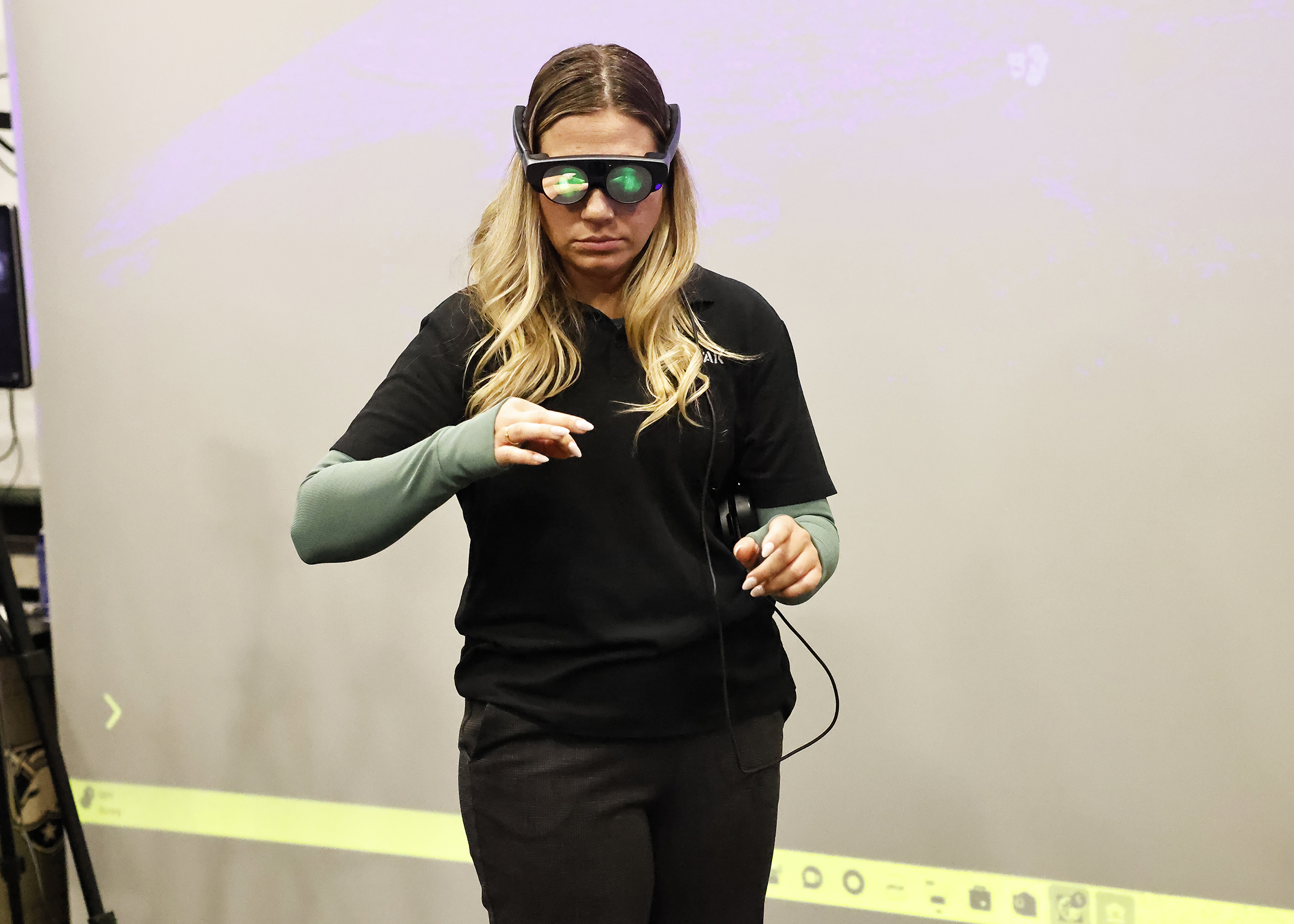 In experiencing Augmented Reality (AR), cadets and U.S. Military Academy staff took part in a technology demonstration with Magic Leap and EolianVR on Feb. 6 at the West Point Simulation Center. As the technology grows, cadets gain experience on potential applications of AR technology for training and education. Examples of AR software can be in the form of an AR sand table used for tactical planning with multiple users in the same AR environment.  (Photo by Eric S. Bartelt/USMA PAO)