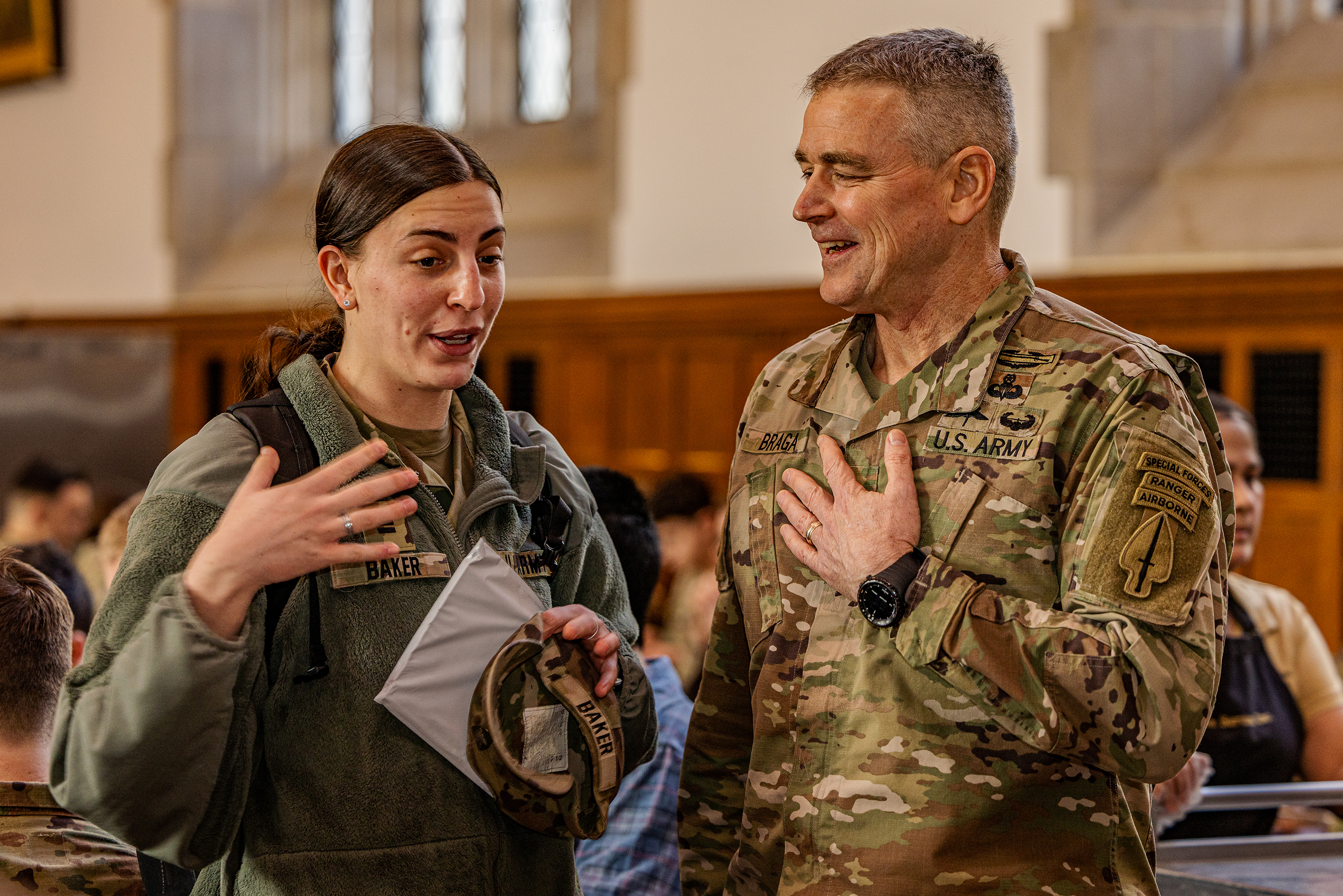 The U.S. Military Academy welcomed Lt. Gen. Braga (USMA Class of 1991) and Command Sgt. Maj. JoAnn Naumann, the Commanding General and Command Sgt. Maj. of the U.S. Army Special Operations Command (USASOC) at Fort Liberty, North Carolina. Both embarked on a collaborative journey from Feb. 7-9 at the U.S. Military Academy. Their visit, spanning various engagements with cadets, staff and faculty, underscored the essence of leadership, innovation and academic-practitioner collaboration. (Photo by Jorge Garcia/