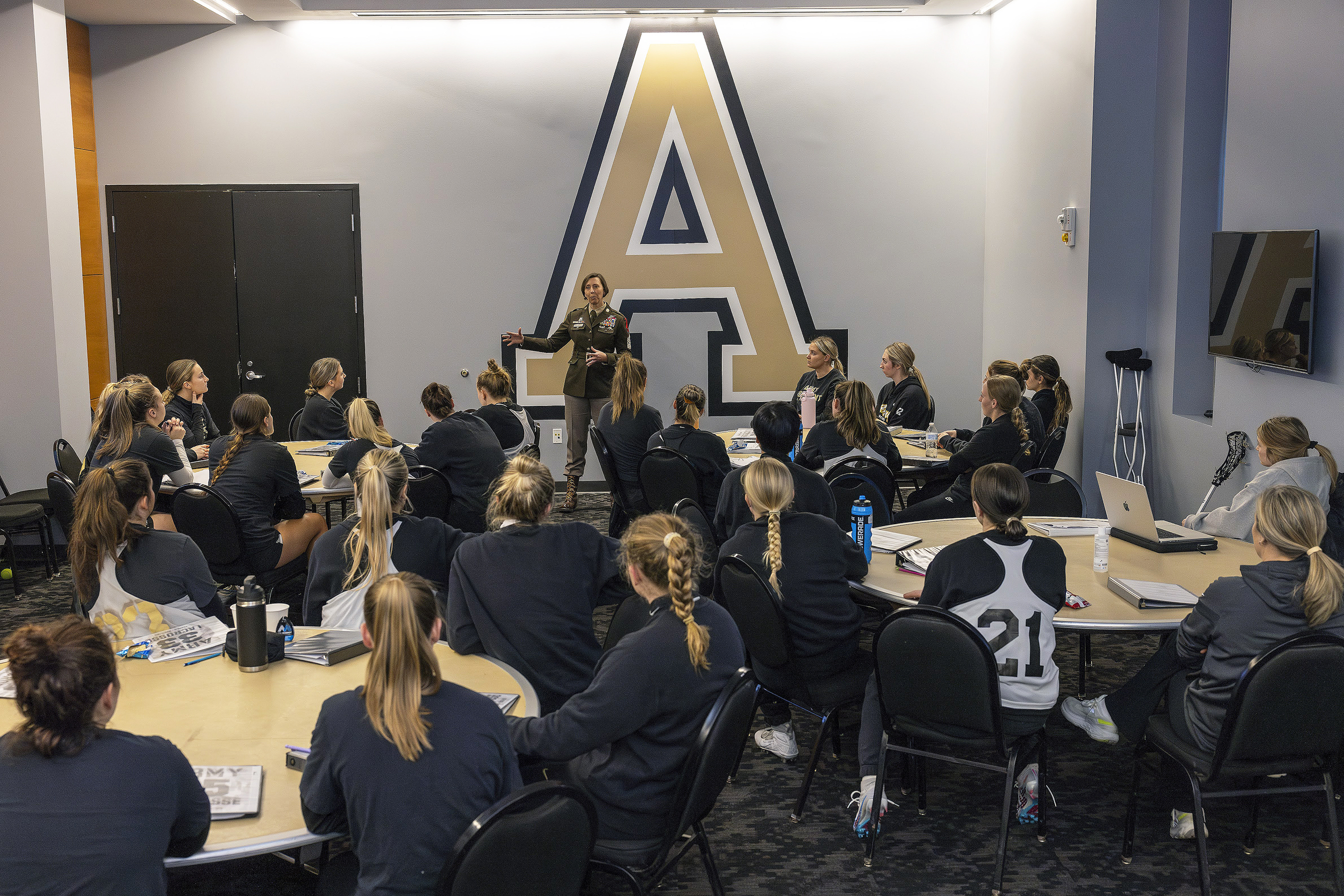 The U.S. Military Academy welcomed Lt. Gen. Braga (USMA Class of 1991) and Command Sgt. Maj. JoAnn Naumann, the Commanding General and Command Sgt. Maj. of the U.S. Army Special Operations Command (USASOC) at Fort Liberty, North Carolina. Both embarked on a collaborative journey from Feb. 7-9 at the U.S. Military Academy. Their visit, spanning various engagements with cadets, staff and faculty, underscored the essence of leadership, innovation and academic-practitioner collaboration. (Photo by Jorge Garcia/