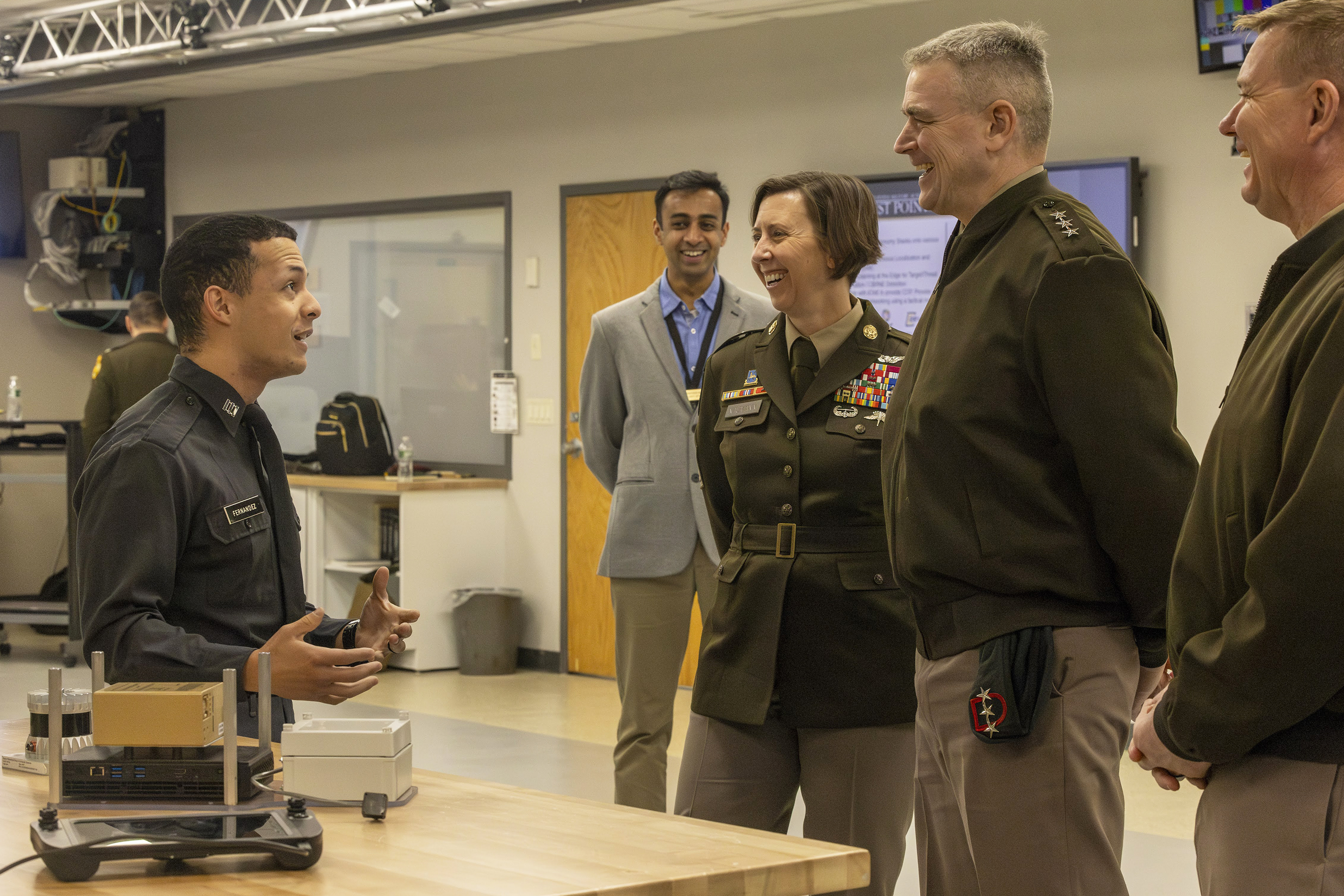 The U.S. Military Academy welcomed Lt. Gen. Braga (USMA Class of 1991) and Command Sgt. Maj. JoAnn Naumann, the Commanding General and Command Sgt. Maj. of the U.S. Army Special Operations Command (USASOC) at Fort Liberty, North Carolina. Both embarked on a collaborative journey from Feb. 7-9 at the U.S. Military Academy. Their visit, spanning various engagements with cadets, staff and faculty, underscored the essence of leadership, innovation and academic-practitioner collaboration. (Photo by Jorge Garcia/