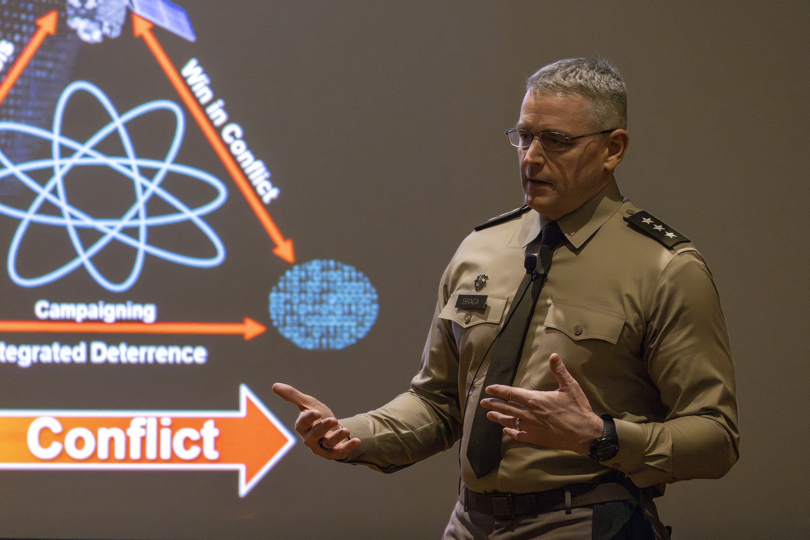 The U.S. Military Academy welcomed Lt. Gen. Braga (USMA Class of 1991) and Command Sgt. Maj. JoAnn Naumann, the Commanding General and Command Sgt. Maj. of the U.S. Army Special Operations Command (USASOC) at Fort Liberty, North Carolina. Both embarked on a collaborative journey from Feb. 7-9 at the U.S. Military Academy. Their visit, spanning various engagements with cadets, staff and faculty, underscored the essence of leadership, innovation and academic-practitioner collaboration. (Photo by Jorge Garcia/