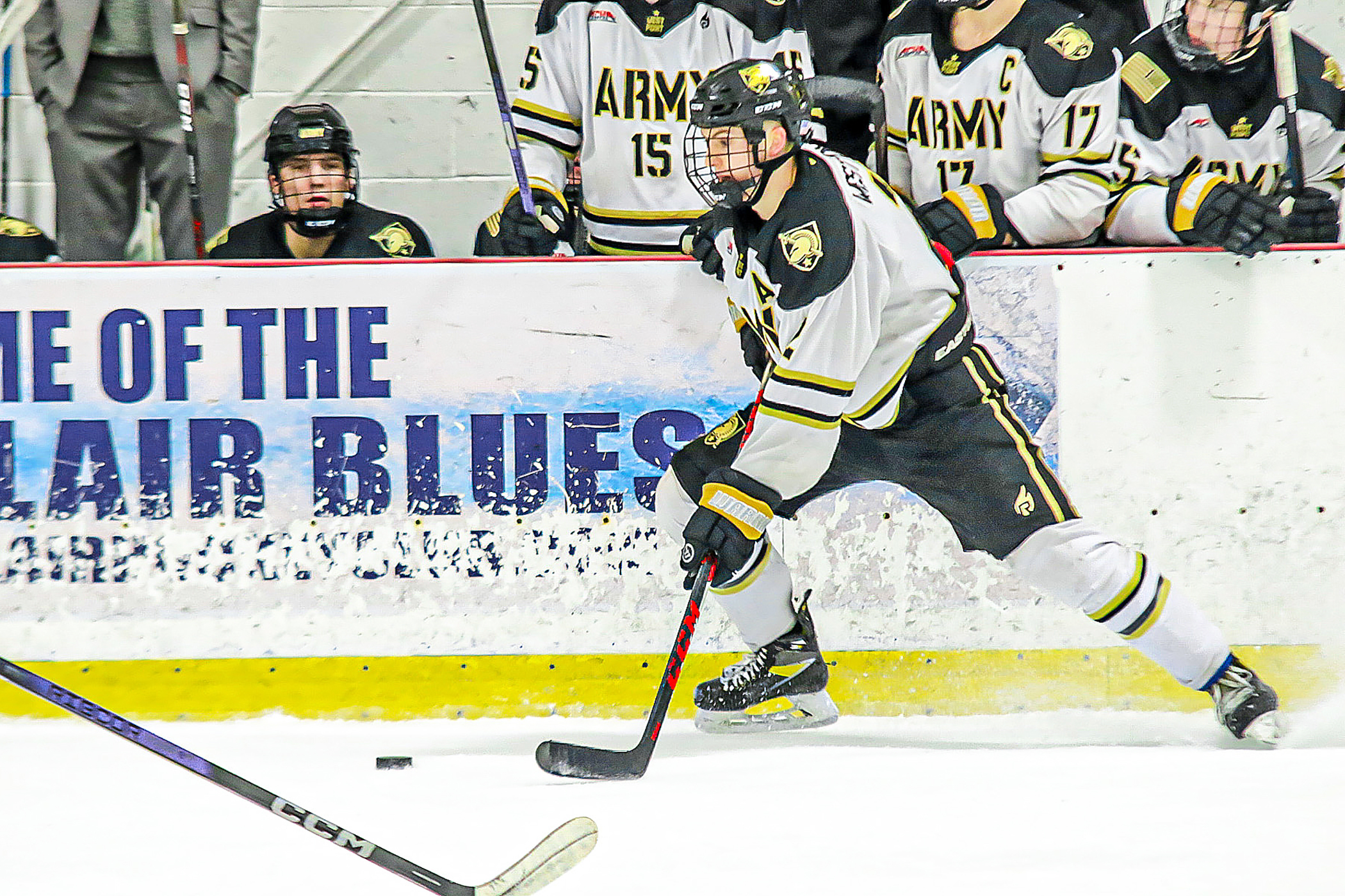 Sophomore defenseman Chris Tamer scored 2:20 into overtime to give the Army West Point Club Hockey team a 3-2 overtime triumph over Sacred Heart and its third consecutive Super East Collegiate Hockey League (SECHL) playoff championship on Feb. 11 in Little Falls, N.J. The victory completed a 2-0 weekend that began with a 7-1 rout of tournament host Montclair State on Feb. 10.  (Photo by Army West Point Club Hockey)  