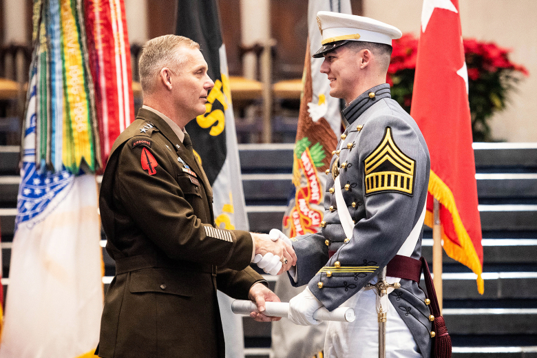 Fourteen members of the U.S. Military Academy Class of 2022 earned their diplomas and graduated Dec. 16 during the Graduation and Commissioning Ceremony at Crest Hall.    Photo by Elizabeth Woodruff/USMA PAO