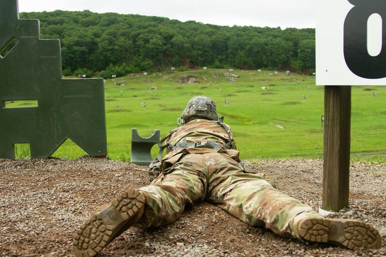 New cadets on their fourth day conducting Basic Rifle Marksmanship training during Cadet Basic Training July 9 at Camp Buckner. After marksmanship training, they will move on to land navigation where they will get hands-on experience in learning to read a topographic map, measure distance and develop their sense of direction.  