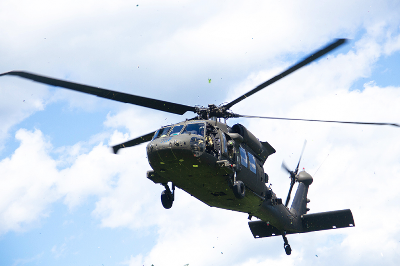 During the FTX, the cadets trained to combat against an OPFOR (the opposing force) to test their reaction to enemy contact based on the skills they learned in previous training iterations during Cadet Field Training. On the last day of the FTX, they transitioned to squad-level defense and performed exfiltration maneuvers with a total of 16 aircraft (above) carrying Class of 2024 cadets and performing an air assault movement from Landing Zone Bull to Landing Zone Owl on June 23 at Camp Buckner.