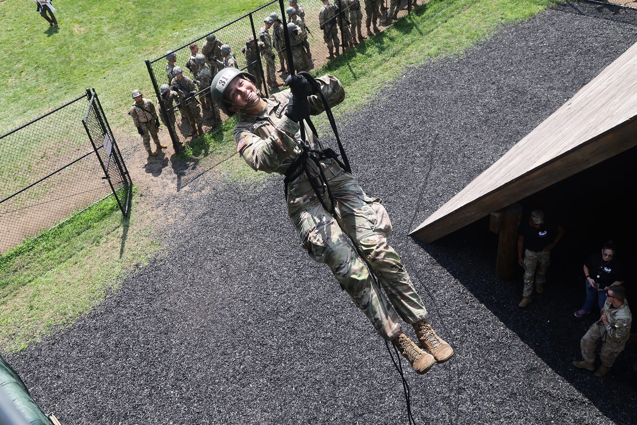 Cadets, ROTC cadets, Summer Task Force members and U.S. Military Academy staff and faculty participated in air assault training on South Dock at West Point. The trainee candidates are trained in air assault operations, sling-load operations and rappelling during the 10-day course. Upon graduation of the course, each Soldier will be able to perform skills required to make maximum use of helicopter assets in training and in combat to support their unit operations. Air assault school is one of the most physica