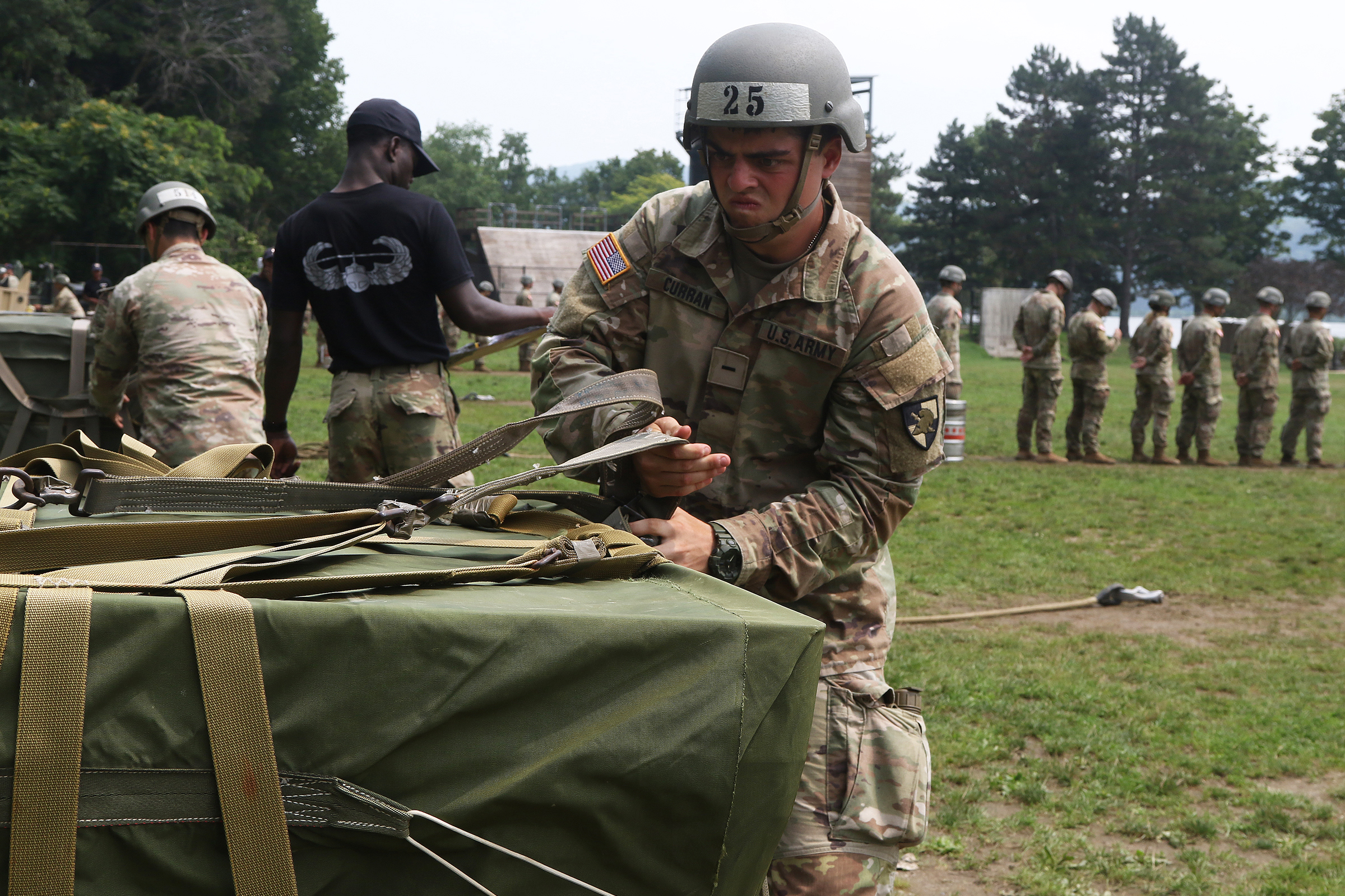 Cadets, ROTC cadets, Summer Task Force members and U.S. Military Academy staff and faculty participated in air assault training on South Dock at West Point. The trainee candidates are trained in air assault operations, sling-load operations and rappelling during the 10-day course. Upon graduation of the course, each Soldier will be able to perform skills required to make maximum use of helicopter assets in training and in combat to support their unit operations. Air assault school is one of the most physica