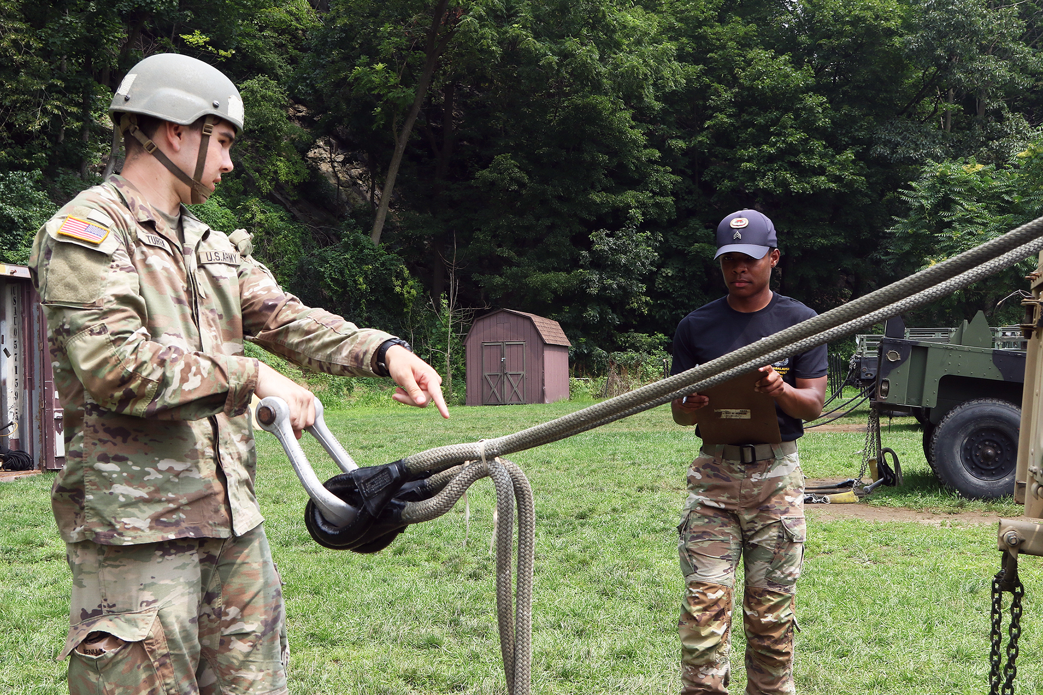 Cadets, ROTC cadets, Summer Task Force members and U.S. Military Academy staff and faculty participated in air assault training on South Dock at West Point. The trainee candidates are trained in air assault operations, sling-load operations and rappelling during the 10-day course. Upon graduation of the course, each Soldier will be able to perform skills required to make maximum use of helicopter assets in training and in combat to support their unit operations. Air assault school is one of the most physica