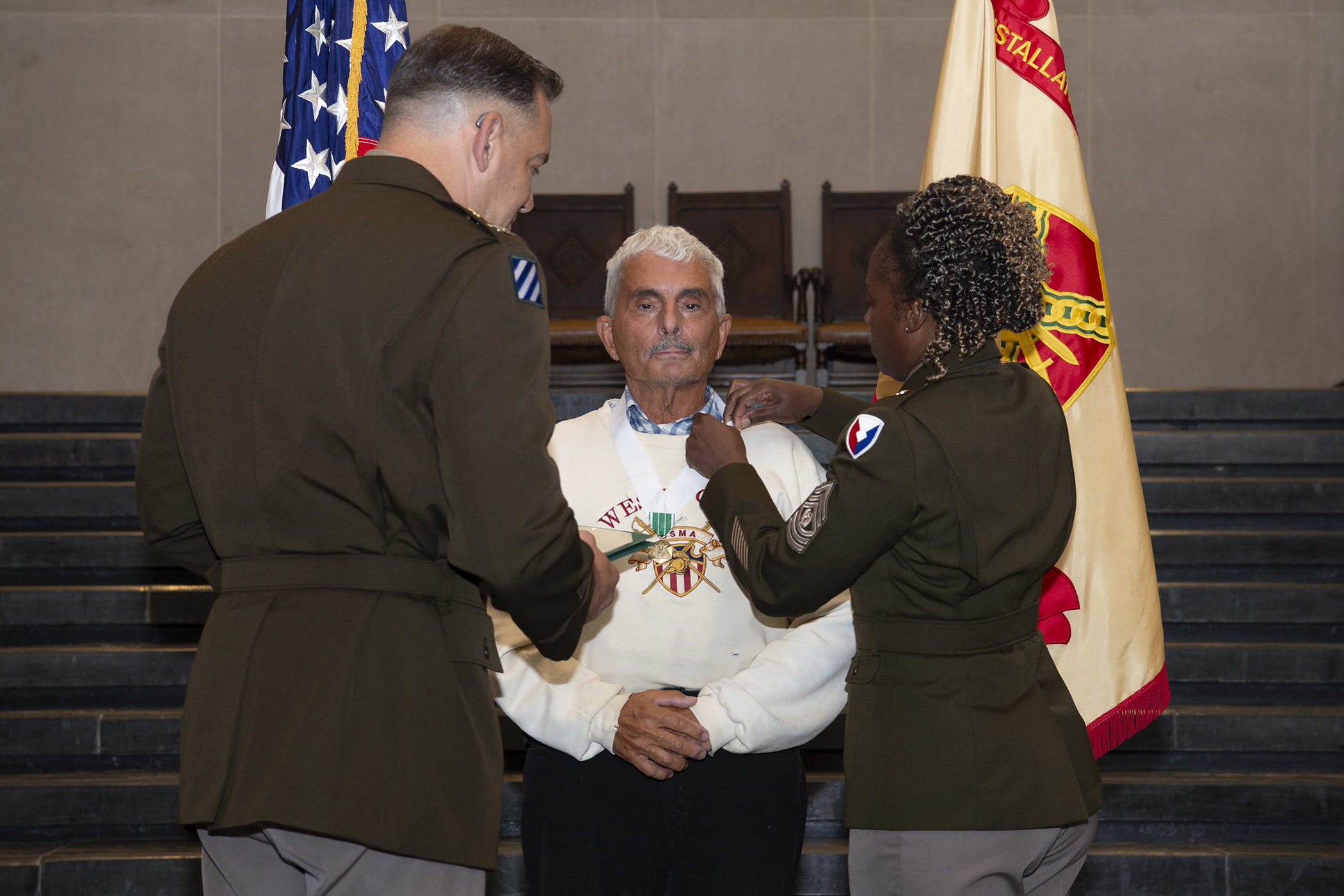 Department of Defense, Army civilians were presented awards and certificates in recognition of appreciation for their years of service and retirement during a ceremony June 15 at Crest Hall. Four West Point employees – James “Chickie” Ciccarelli, Beth N. Craig, Maureen Howard and John J. DeAngelis – were honored by U.S. Military Academy Garrison Commander, Col. Anthony J. Bianchi, during the ceremony.   (Photo by Kyle Osterhoudt/USMA PAO)