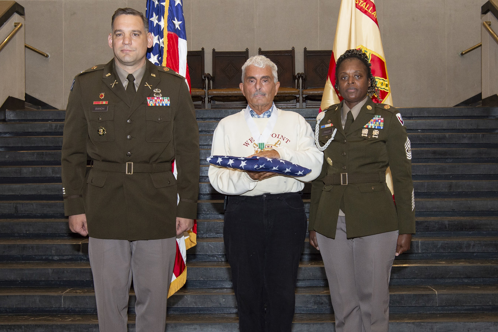 Department of Defense, Army civilians were presented awards and certificates in recognition of appreciation for their years of service and retirement during a ceremony June 15 at Crest Hall. Four West Point employees – James “Chickie” Ciccarelli, Beth N. Craig, Maureen Howard and John J. DeAngelis – were honored by U.S. Military Academy Garrison Commander, Col. Anthony J. Bianchi, during the ceremony.   (Photo by Kyle Osterhoudt/USMA PAO)