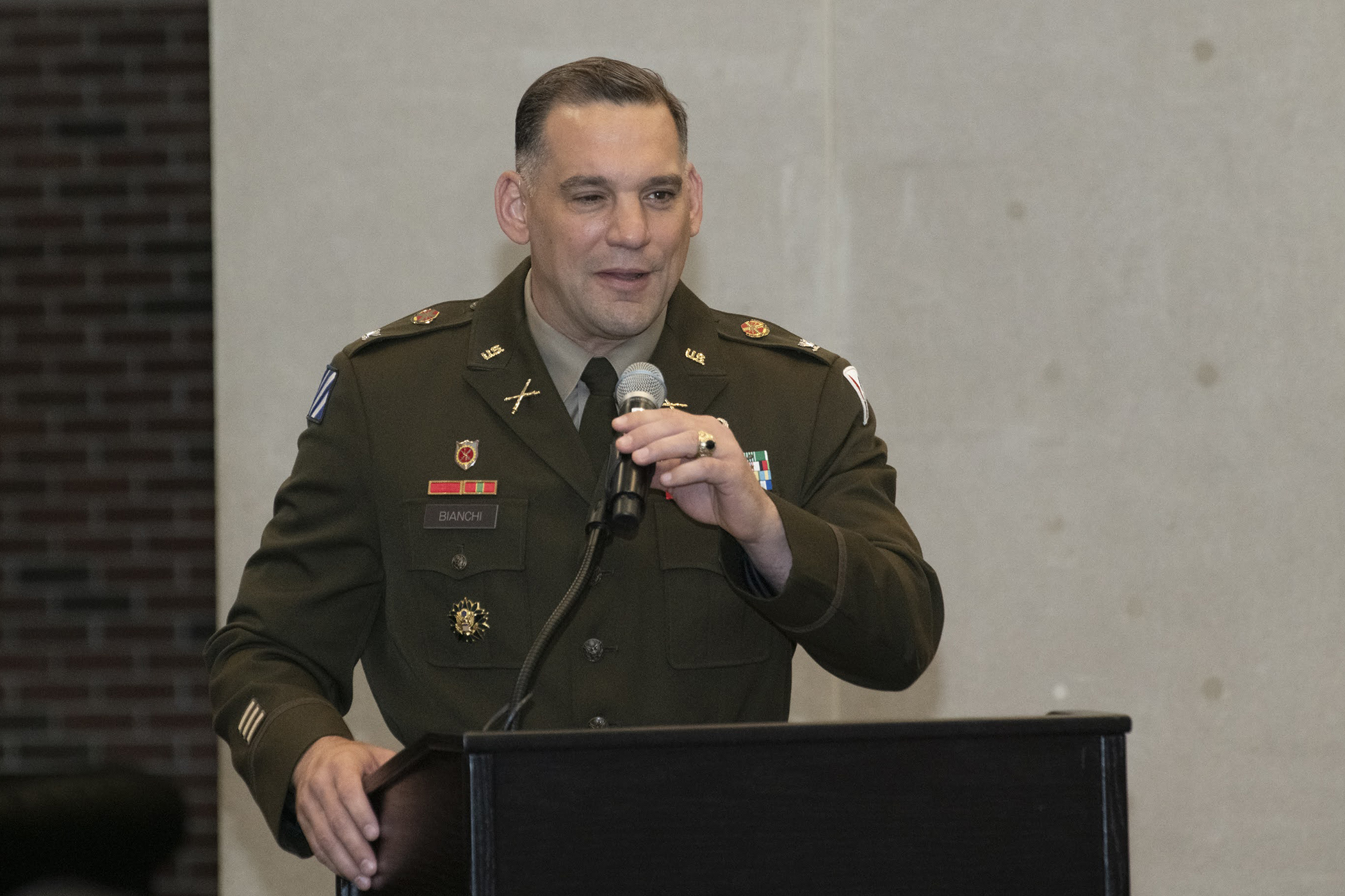 Department of Defense, Army civilians were presented awards and certificates in recognition of appreciation for their years of service and retirement during a ceremony June 15 at Crest Hall. Four West Point employees – James “Chickie” Ciccarelli, Beth N. Craig, Maureen Howard and John J. DeAngelis – were honored by U.S. Military Academy Garrison Commander, Col. Anthony J. Bianchi, during the ceremony.   (Photo by Kyle Osterhoudt/USMA PAO)