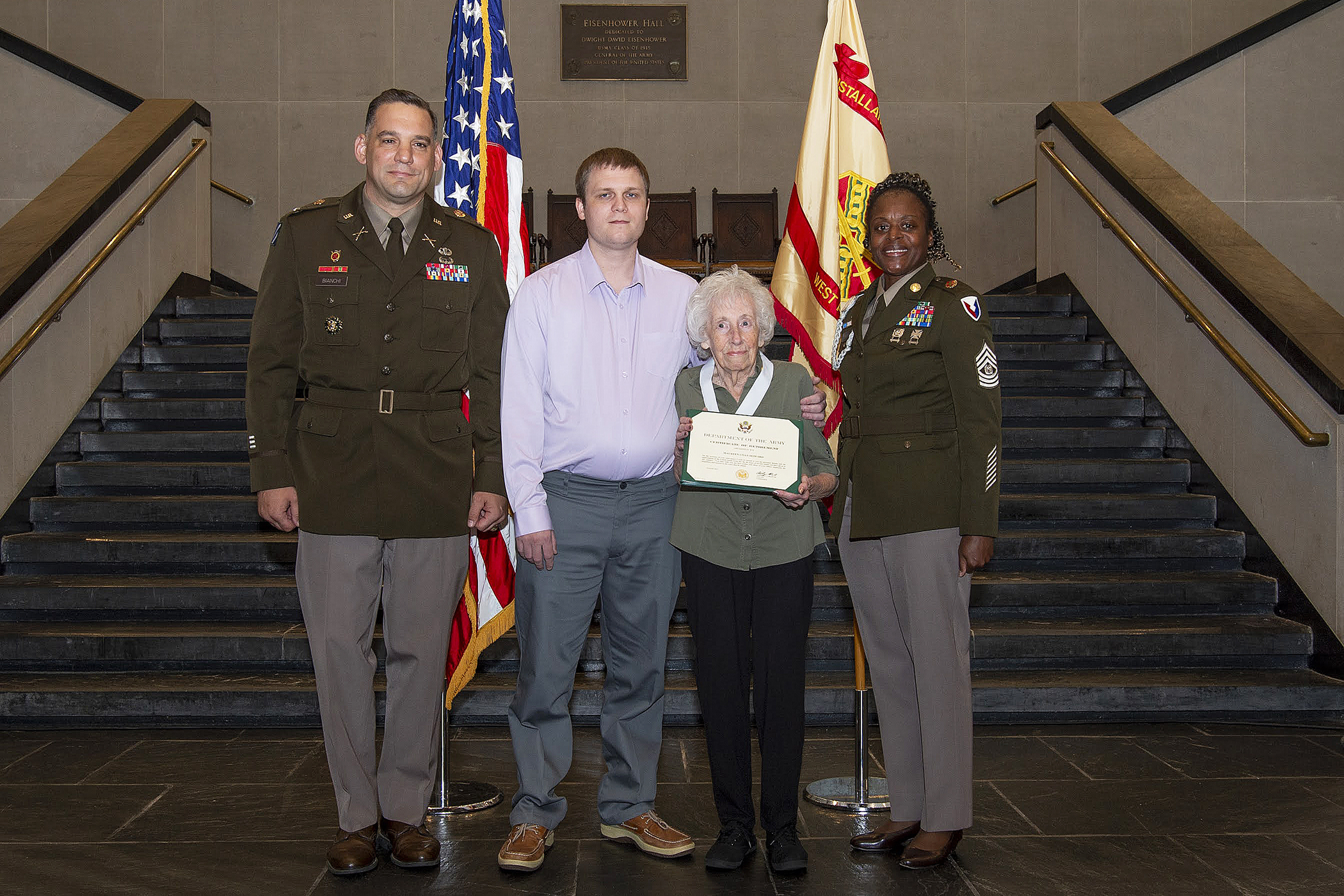 Department of Defense, Army civilians were presented awards and certificates in recognition of appreciation for their years of service and retirement during a ceremony June 15 at Crest Hall. Four West Point employees – James “Chickie” Ciccarelli, Beth N. Craig, Maureen Howard and John J. DeAngelis – were honored by U.S. Military Academy Garrison Commander, Col. Anthony J. Bianchi, during the ceremony.   (Photo by Kyle Osterhoudt/USMA PAO)