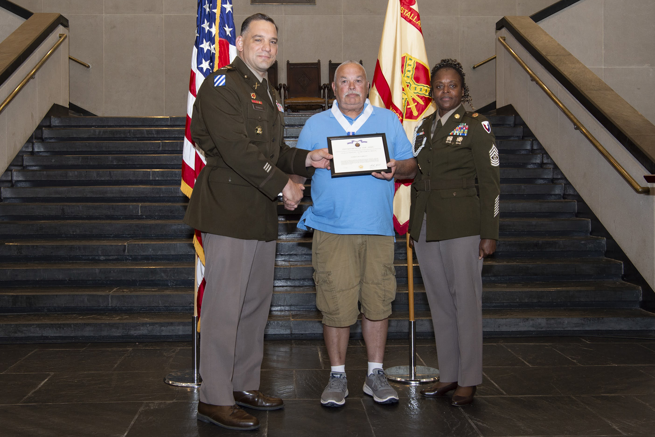 Department of Defense, Army civilians were presented awards and certificates in recognition of appreciation for their years of service and retirement during a ceremony June 15 at Crest Hall. Four West Point employees – James “Chickie” Ciccarelli, Beth N. Craig, Maureen Howard and John J. DeAngelis – were honored by U.S. Military Academy Garrison Commander, Col. Anthony J. Bianchi, during the ceremony.   (Photo by Kyle Osterhoudt/USMA PAO)