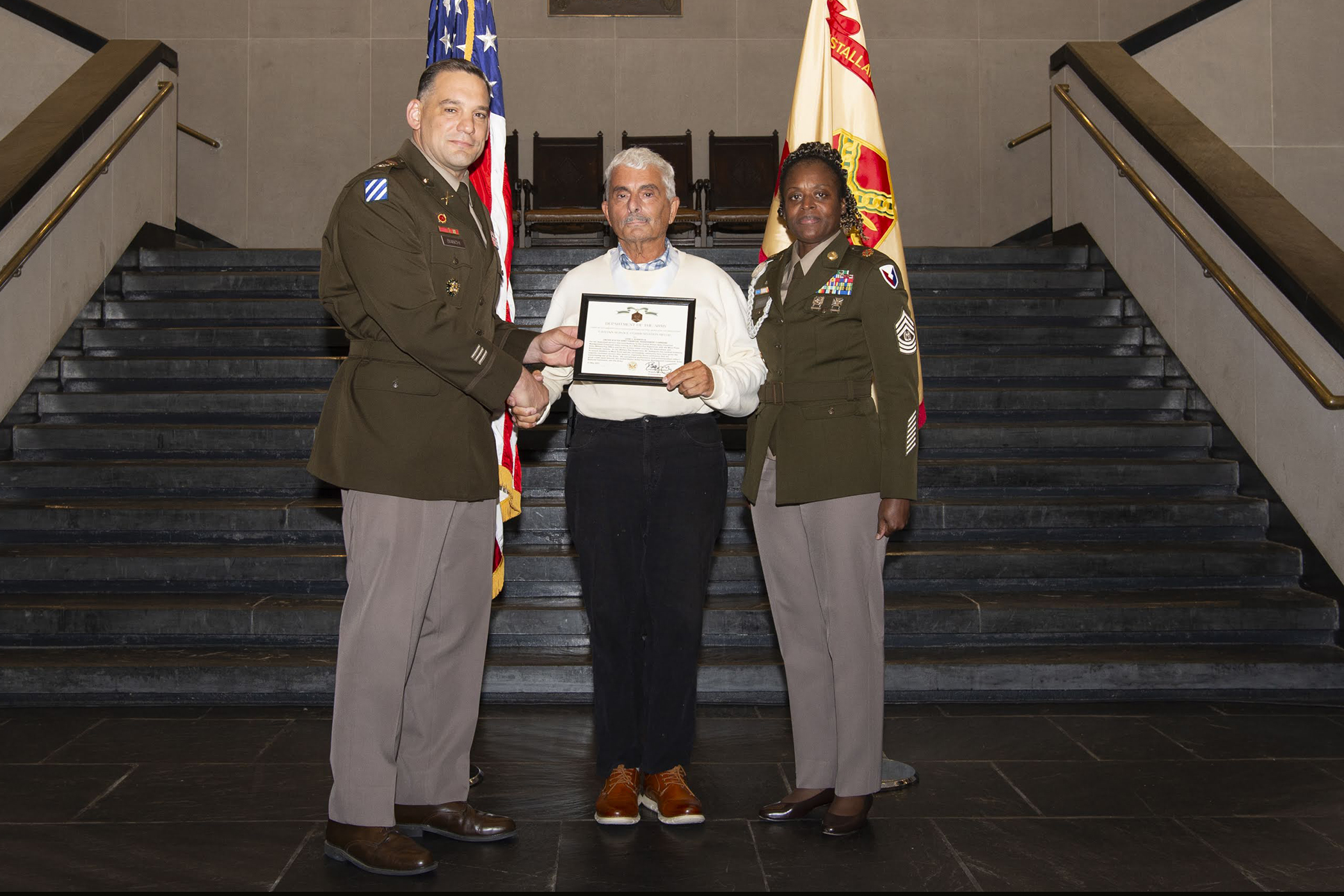 Department of Defense, Army civilians were presented awards and certificates in recognition of appreciation for their years of service and retirement during a ceremony June 15 at Crest Hall. Four West Point employees – James “Chickie” Ciccarelli, Beth N. Craig, Maureen Howard and John J. DeAngelis – were honored by U.S. Military Academy Garrison Commander, Col. Anthony J. Bianchi, during the ceremony.   (Photo by Kyle Osterhoudt/USMA PAO)