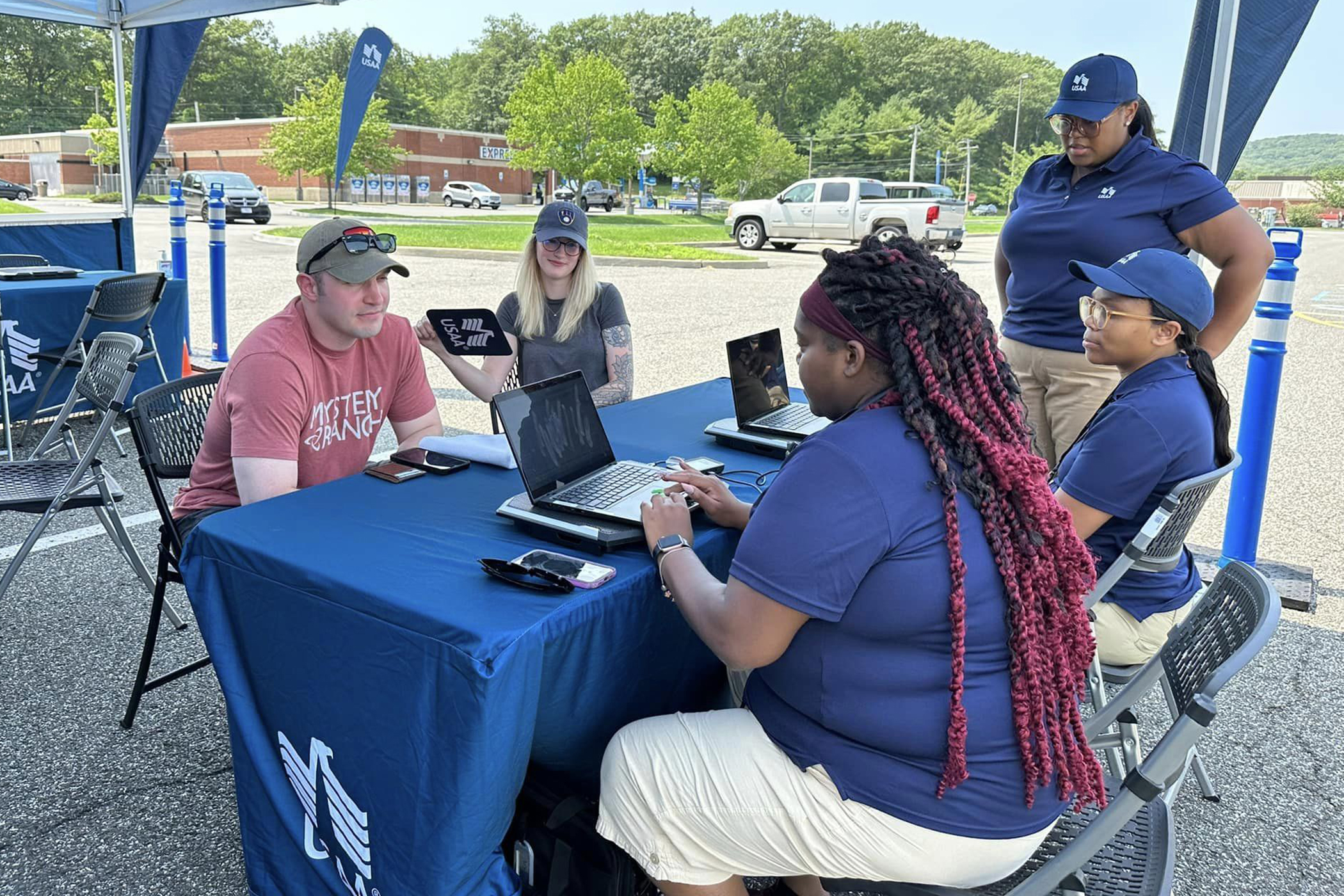 USAA’s Catastrophe Action Team is now fully set up at the West Point Post Exchange parking lot to assist with processing claims and support services.   (Photo by Maj. David Hoy/USMA PAO)