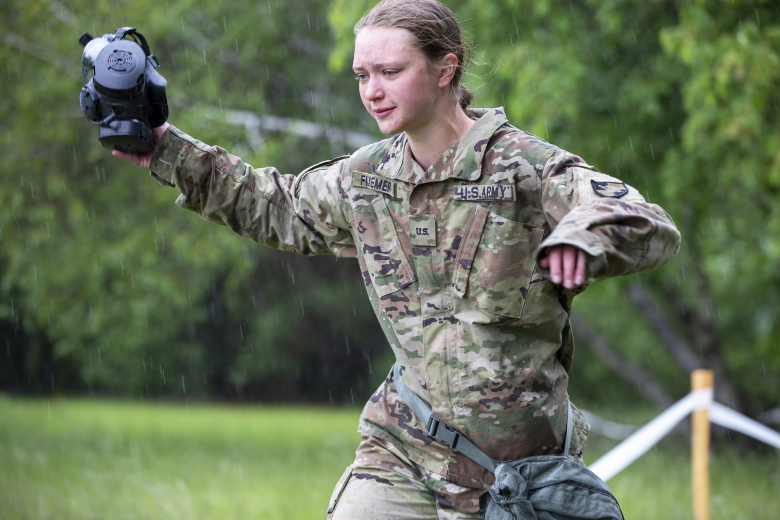 Cadets from Cadet Field Training’s 3rd Company conducted Chemical, Biological, Radiological and Nuclear equipment familiarization training as a part of Cadet Summer Training at West Point May 29. (Above) CFT’s 3rd Company entered the “House of Tears” to complete gas (protective) mask familiarization as part of the CBRN lane. 