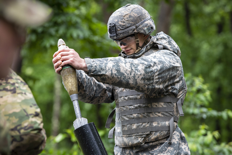 Cadets from Cadet Field Training’s 3rd Company conduct call for fire and mortar training as a part of the Cadet Summer Training at West Point.   (Photo by Sgt. Gregory Muenchow/27th PAD Unit)