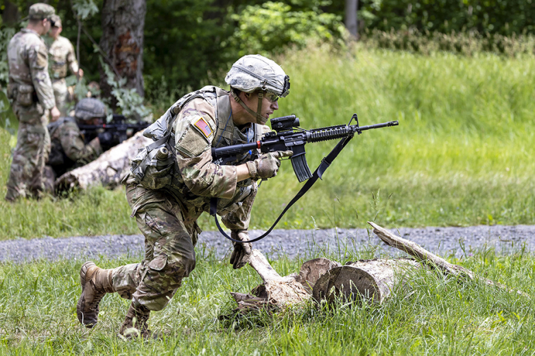 U.S. Military Academy Class of 2025 cadets participate in the Team Live Fire course during Cadet Field Training. Under the supervision of Soldiers from the 1st Battalion, 187th Infantry Regiment, 3rd Brigade Combat Team “Rakkasans,ˮ 101st Airborne Division (Air Assault), cadets sharpen their shoot, move and communicate skills while progressing from a number of dry walk throughs to live ammunition June 9-10 at West Point.   	(Photos by Christopher Hennen/USMA PAO)