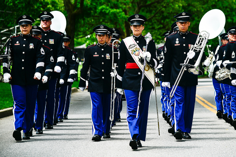 Members of the West Point Band march toward a performance during a Memorial Day Observance May 30 at Trophy Point on West Point.
