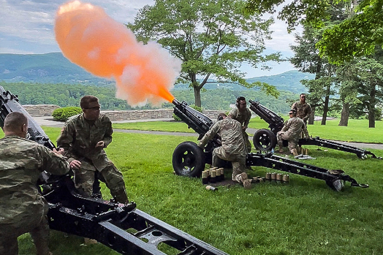 Members of the West Point Military Police Companyʼs Honor Guard fire a 21-gun salute during a Memorial Day Observance on May 30.