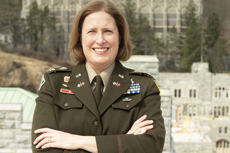 Col. Diana Loucks gets an official photo.   (Photo by John Pellino/USMA PAO)