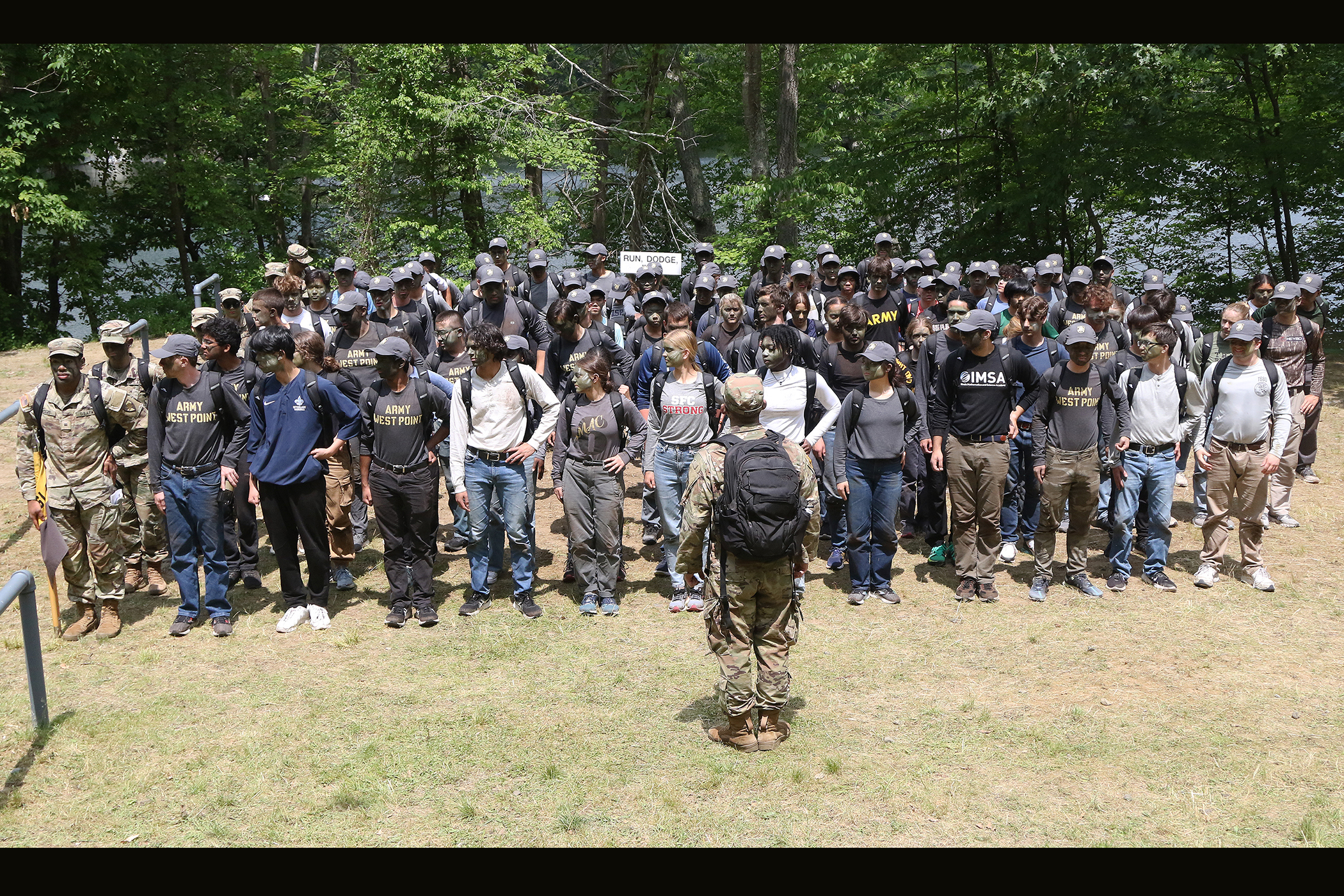 The West Point Summer Leaders Experience II continued June 15 with Military Day for approximately 500 rising high school seniors. SLE is a weeklong program that immerses potential cadet candidates into the academic, military, physical training and social life of West Point cadets. During Military Day, the high school students experience many aspects of the military to include throwing grenades and the physical training aspects by taking on various obstacles at the Anzio Obstacle Course. They were led by the