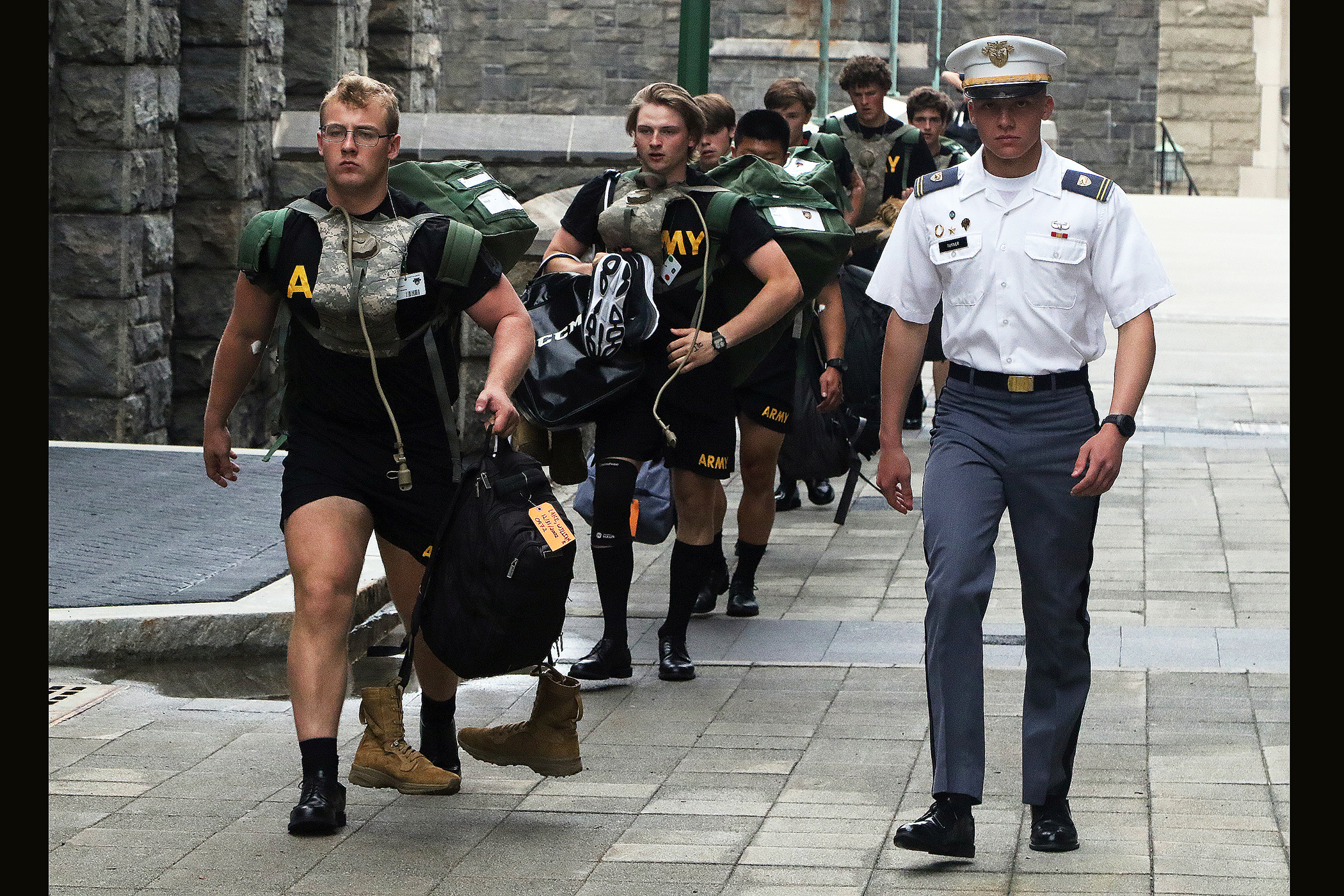 More than 1,250 new cadets streamed through the gates of West Point on June 26 for Reception Day to begin their 47-month journey to become members of the Long Gray Line and strive toward becoming commissioned officers. For them to reach that goal, the new cadets are led by 277 cadet cadre from the Classes of 2024 and 2025.  (Photo by Eric S. Bartelt/PV)