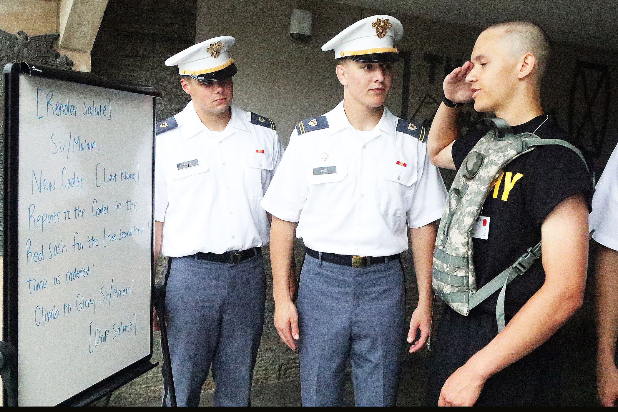 More than 1,250 new cadets streamed through the gates of West Point on June 26 for Reception Day to begin their 47-month journey to become members of the Long Gray Line and strive toward becoming commissioned officers. For them to reach that goal, the new cadets are led by 277 cadet cadre from the Classes of 2024 and 2025.  (Photo by Eric S. Bartelt/PV)