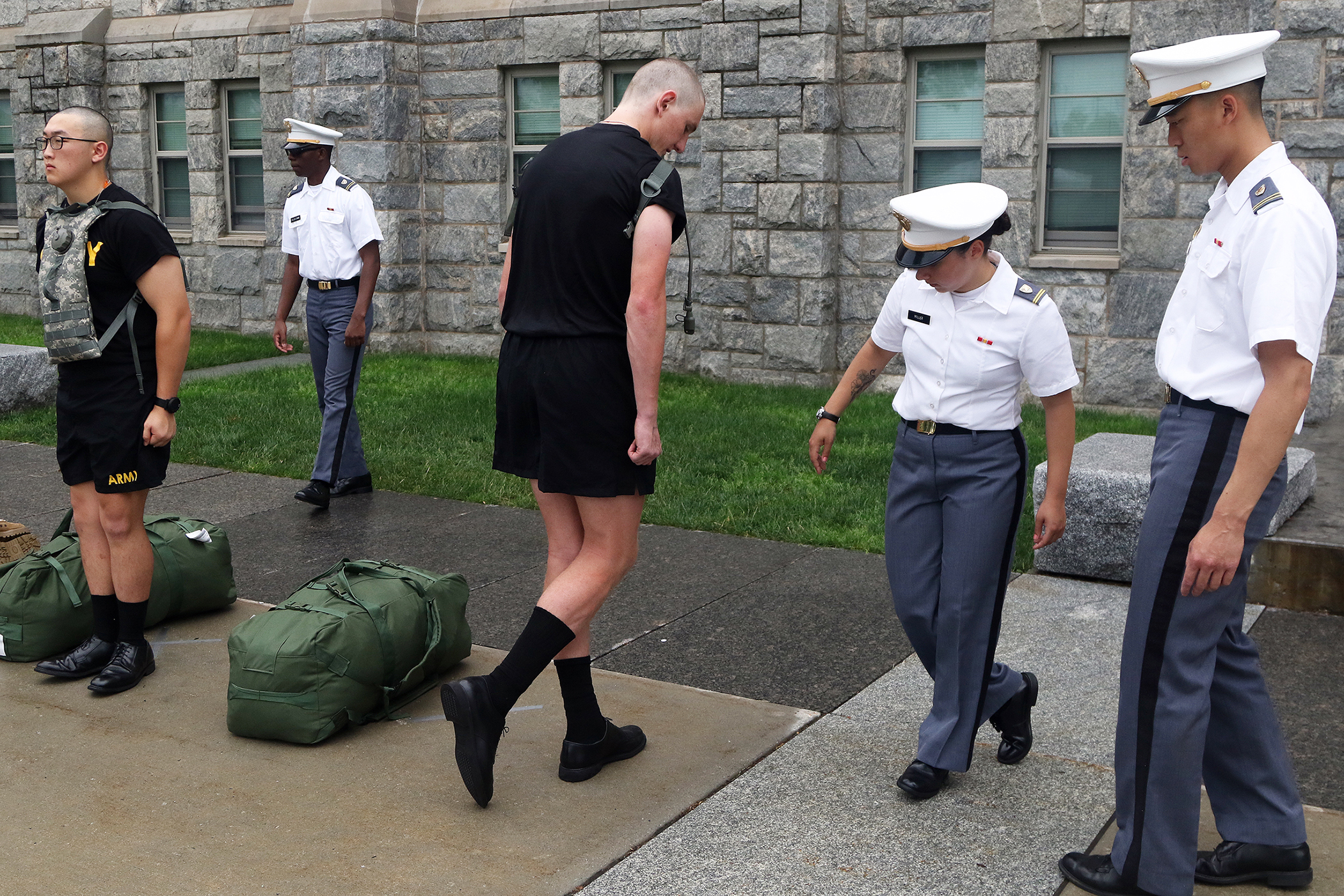 More than 1,250 new cadets streamed through the gates of West Point on June 26 for Reception Day to begin their 47-month journey to become members of the Long Gray Line and strive toward becoming commissioned officers. For them to reach that goal, the new cadets are led by 277 cadet cadre from the Classes of 2024 and 2025.  (Photo by Eric S. Bartelt/PV)