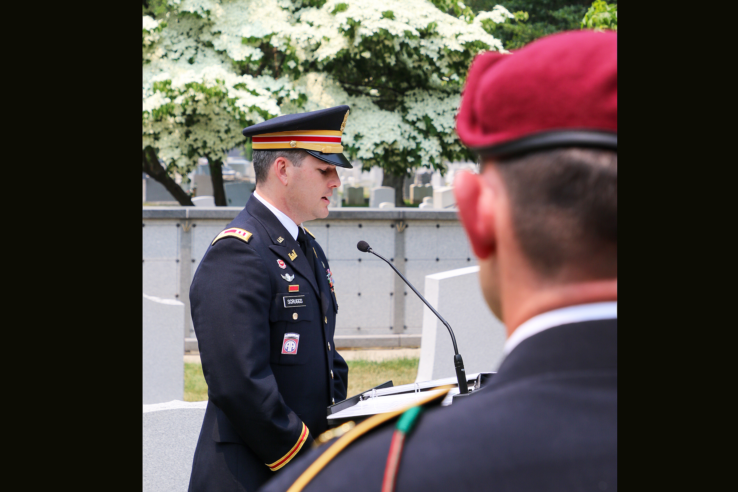 The U.S. Military Academy hosted the Greater Hartford Chapter of the 82nd Airborne Division Association to honor Lt. Gen. James “Jumpin’ Jim” Gavin on the 79th anniversary of the D-Day invasion June 6 at the West Point Cemetery.   The ceremony included dozens of paratroopers from the 2nd Battalion, 504th Parachute Infantry Regiment who are stationed at Fort Liberty, North Carolina, who are currently the task force supporting West Point’s Cadet Summer Training. The 82nd Abn. Div. Task Force command team led 