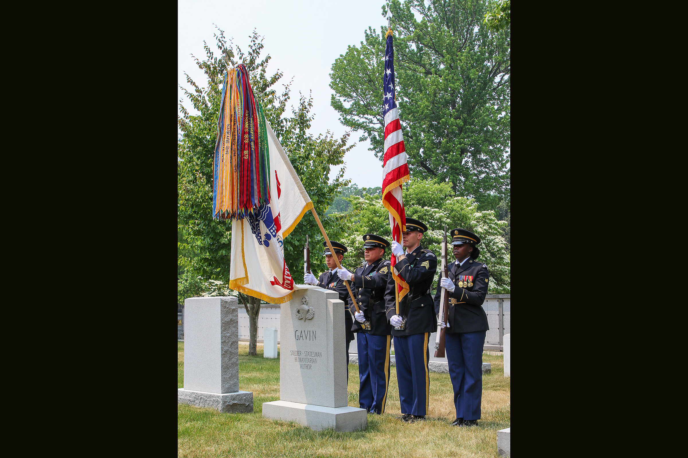 The U.S. Military Academy hosted the Greater Hartford Chapter of the 82nd Airborne Division Association to honor Lt. Gen. James “Jumpin’ Jim” Gavin on the 79th anniversary of the D-Day invasion June 6 at the West Point Cemetery.   The ceremony included dozens of paratroopers from the 2nd Battalion, 504th Parachute Infantry Regiment who are stationed at Fort Liberty, North Carolina, who are currently the task force supporting West Point’s Cadet Summer Training. The 82nd Abn. Div. Task Force command team led 